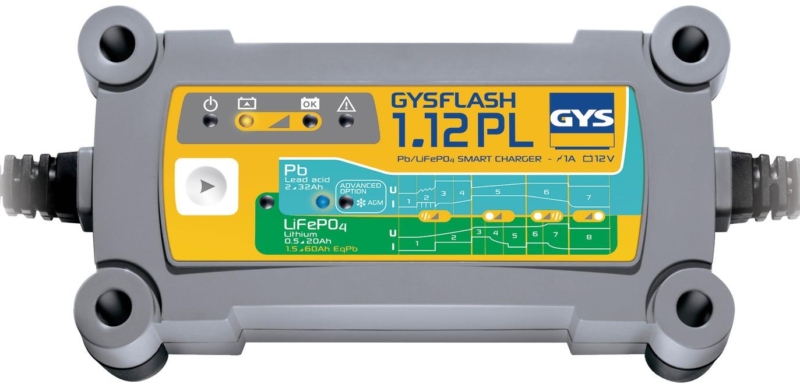 GYS Gysflash 1.12 PL, ólom és lítium akkumulátorok 12 V, 2-32 Ah, lítium 0,5-20 Ah, 1 A