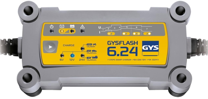 GYS Gysflash 6.24, 6/12/24 V, 15-170 Ah, 6/12 V&nbsp;6 A, 24 V&nbsp;4 A