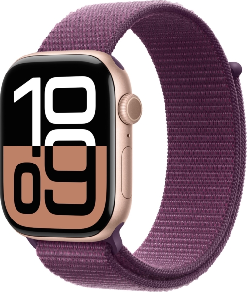 Apple Watch Series 10&nbsp;46mm Cellular + rozéarany alumínium tok, szilva varrott szíj