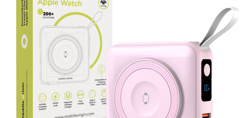Mobile Origin Powerbank & Travel Charger Lightning/USB-C Cable MagSafe/AW/iPhone Compatible, Pink