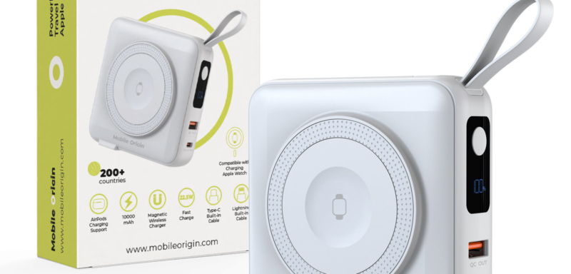 Mobile Origin Powerbank & Travel Charger Lightning/USB-C Cable MagSafe/AW/iPhone Compatible, White
