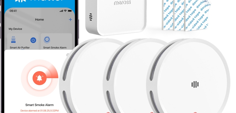 Meross Smart Smoke Alarm – 3 × MA151 + 1 × MSH450 Matter hub szett