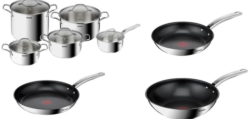 Tefal B864SA74 Intuition Edénykészlet, 10 db  + Tefal Serpenyő 24, 28 cm és Wok 28 cm
