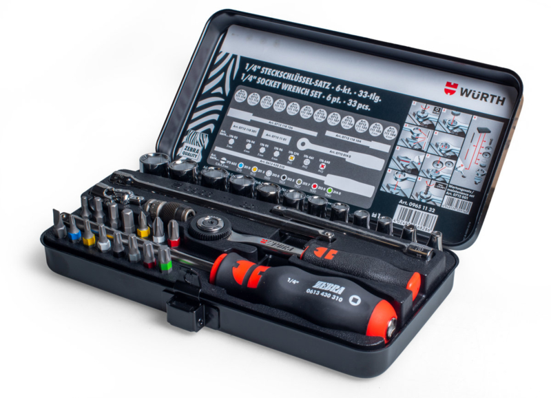 WÜRTH Dugókulcs készlet racsnis hajtókarral, 1/4″, 33 db