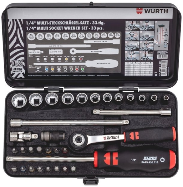 WÜRTH Többkulcsos krovakészlet 1/4″, 33 darab